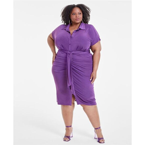 Nina Parker | Dresses | Nina Parker Womens Plus Size Ruched Tie Front Shirt Dress Nwt